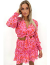 RED - 'MEREL' - FLORAL KNOT TOP + SKIRT TWO PIECE SET