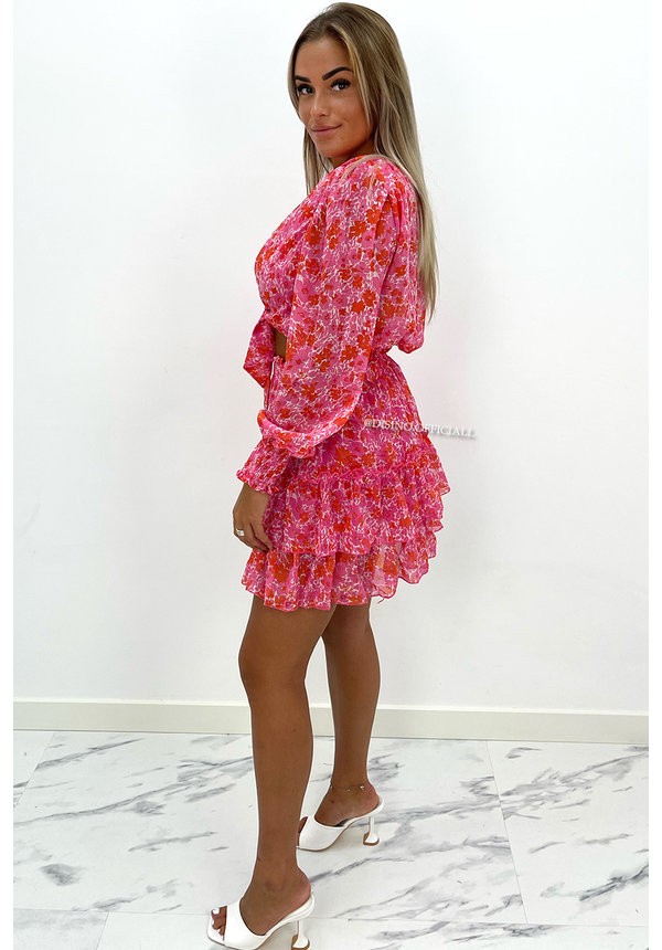 RED - 'MEREL' - FLORAL KNOT TOP + SKIRT TWO PIECE SET