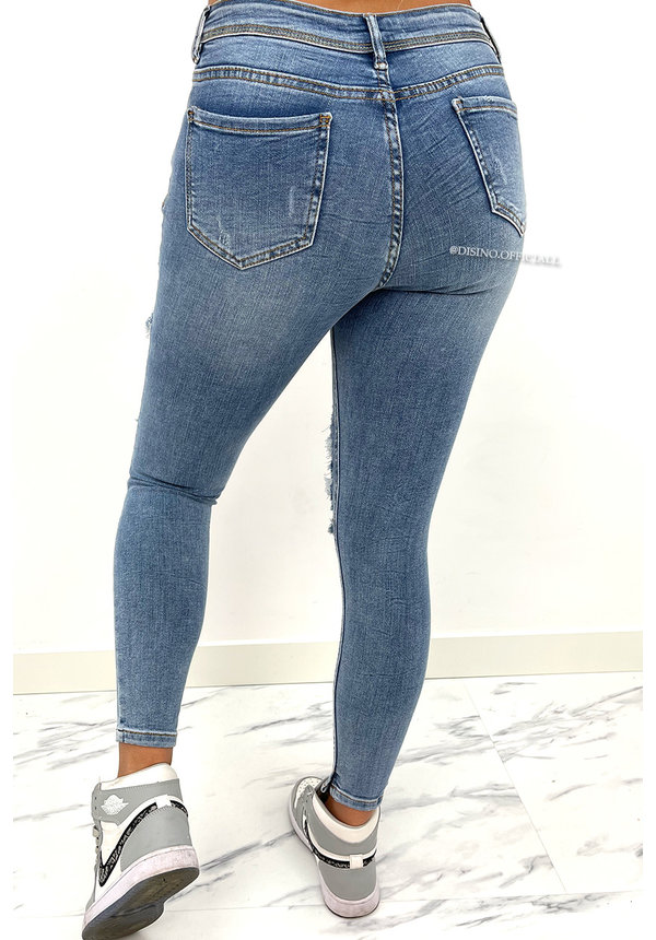 LAULIA - BLUE - HIGH WAIST RIPPED SKINNY JEANS - 258