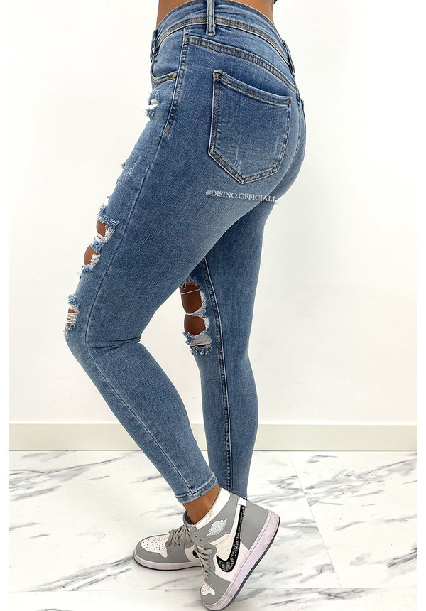 LAULIA - BLUE - HIGH WAIST RIPPED SKINNY JEANS - 258