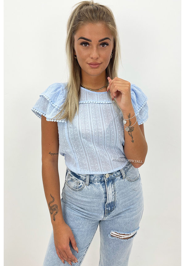 LIGHT BLUE - 'JILL' - BRODERIE RUFFLE TOP