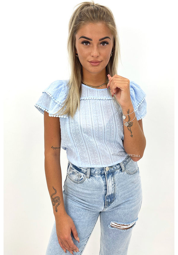 LIGHT BLUE - 'JILL' - BRODERIE RUFFLE TOP