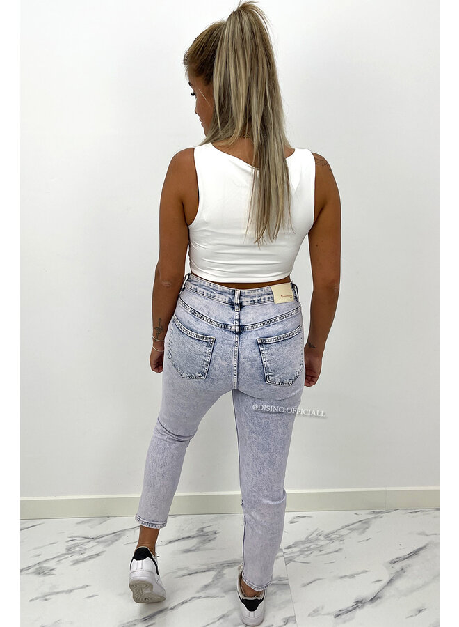 QUEEN HEART JEANS - WHITE WASH BLUE - SUPER STRETCH MUM JEANS - 031