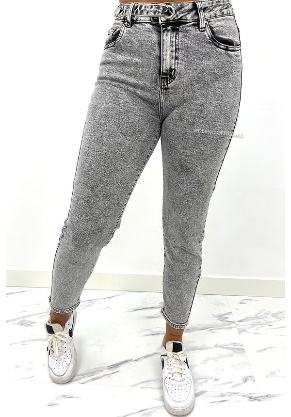 QUEEN HEART JEANS - GREY - SUPER STRETCH MUM JEANS - 031