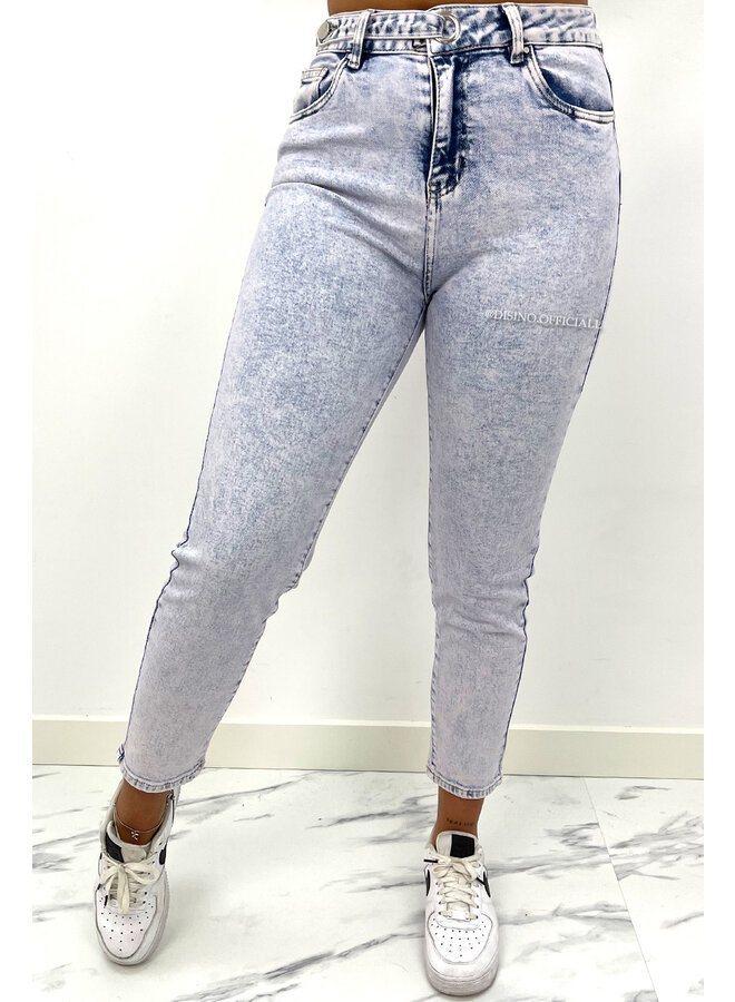 QUEEN HEART JEANS - WHITE WASH BLUE - SUPER STRETCH MUM JEANS - 031