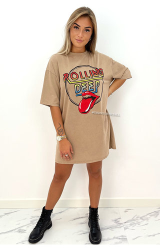 BEIGE - 'ROLLING DEEP DRESS' - PREMIUM QUALITY OVERSIZED TEE DRESS BEIGE - 'ROLLING DEEP DRESS' - PREMIUM QUALITY OVERSIZED TEE DRESS