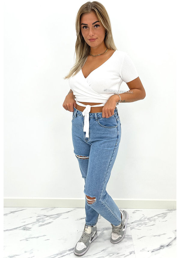 REDIAL - BLUE - HIGH WAIST RIPPED MOM JEANS - 1266