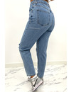 REDIAL - BLUE - HIGH WAIST RIPPED MOM JEANS - 1266