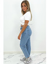 REDIAL - BLUE - HIGH WAIST RIPPED MOM JEANS - 1266