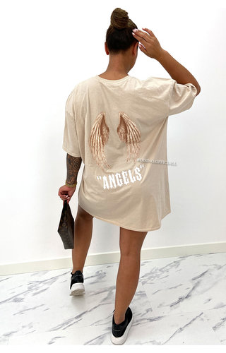 BEIGE - 'ANGEL ON MY BACK' - PREMIUM QUALITY ANGELS TEE DRESS BEIGE - 'ANGEL ON MY BACK' - PREMIUM QUALITY ANGELS TEE DRESS