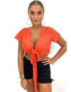 CORAL - 'AMARA KNOT TOP' - LACE WIKKEL TOP