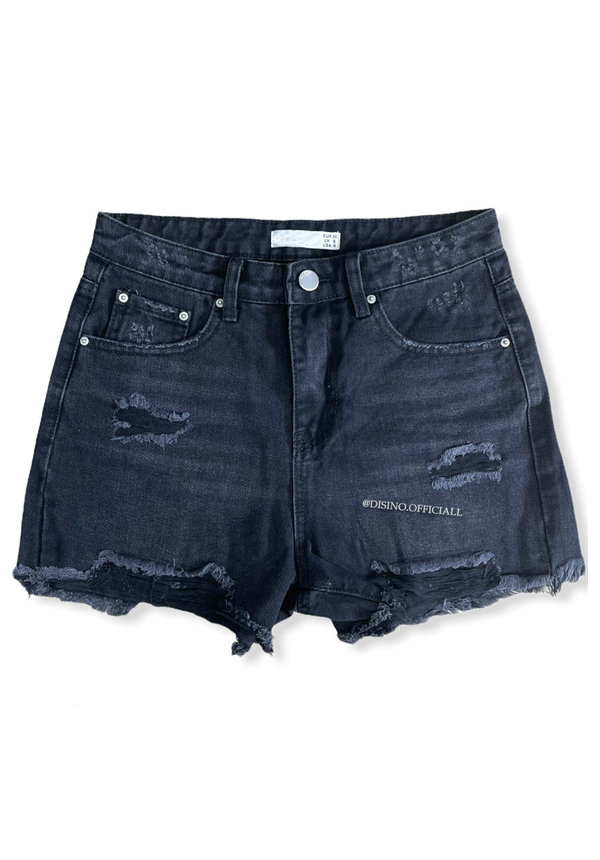 BLACK - EXTREME RIPPED DENIM SHORT - 1842