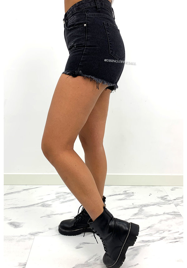 BLACK - EXTREME RIPPED DENIM SHORT - 1842