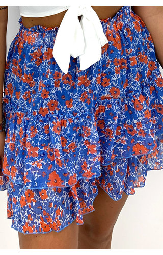 BLUE - 'MEREL SKIRT' - FLORAL RUFFLE SKIRT BLUE - 'MEREL SKIRT' - FLORAL RUFFLE SKIRT