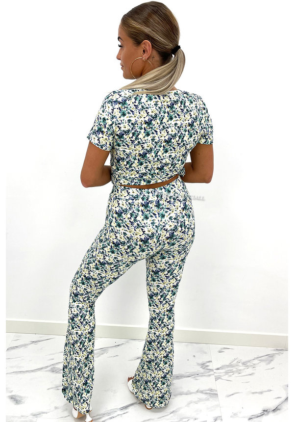 GREEN - 'DYLANA' - SOFT TOUCH FLARE FLORAL TWO PIECE SET