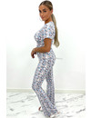 BLUE - 'DYLANA' - SOFT TOUCH FLARE FLORAL TWO PIECE SET