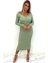 GREEN - 'JAZZY V2' - PREMIUM QUALITY RIBBED V-NECK DRESS