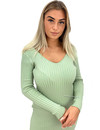 GREEN - 'JAZZY V2' - PREMIUM QUALITY RIBBED V-NECK DRESS