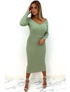 GREEN - 'JAZZY V2' - PREMIUM QUALITY RIBBED V-NECK DRESS