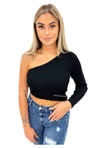 BLACK - 'SHANNA' - ONE SHOULDER RIBBED TOP 