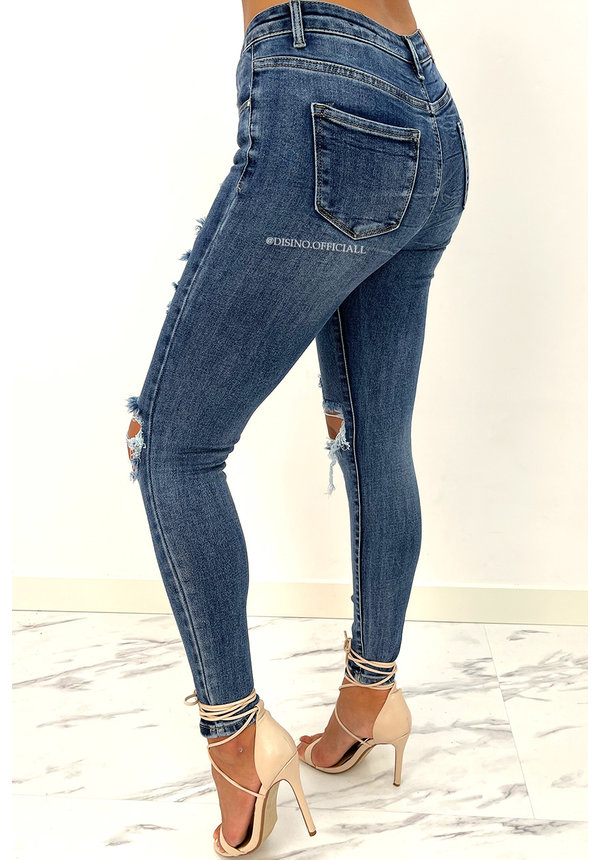 REDIAL - DARK BLUE - PERFECT RIPPED HIGH WAIST SKINNY JEANS - 6780