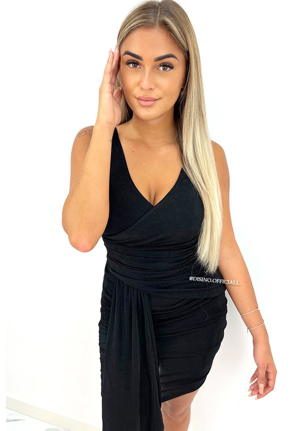 BLACK - 'JESSY' - RUCHES BODYCON DRESS