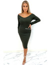 KHAKI GREEN - 'JAZZY MIDI' - PREMIUM QUALITY RIBBED V-NECK DRESS