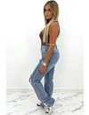 BLUE - 'MADISON' - HIGH WAIST RIPPED MUM JEANS SIDE SPLIT - 1314