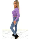 PURPLE - 'FAY' - RIBBED RUCHED LONG SLEEVE TOP