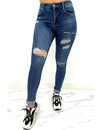 DARK BLUE - EXTRA LONG RIPPED HIGH WAIST SKINNY JEANS - 028