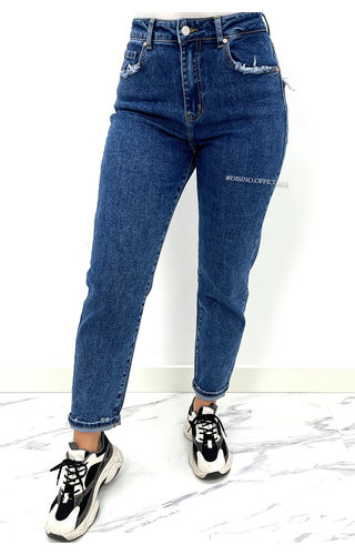 QUEEN HEART JEANS - DARK BLUE - HIGH WAIST STRETCH MUM JEANS - 3257 