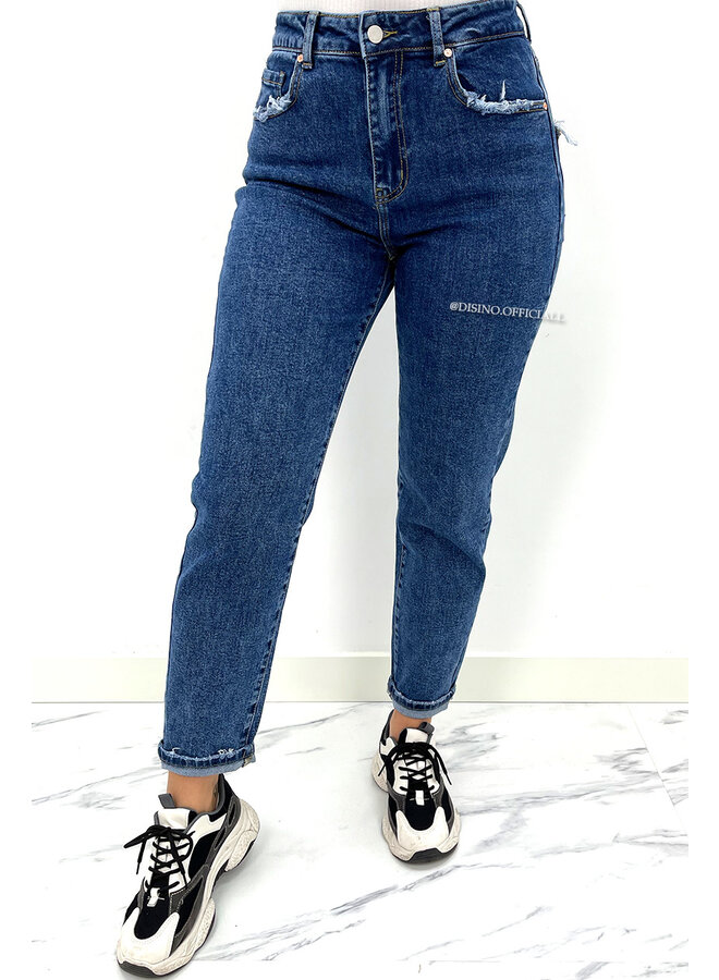 QUEEN HEART JEANS - DARK BLUE - HIGH WAIST STRETCH MUM JEANS - 3257
