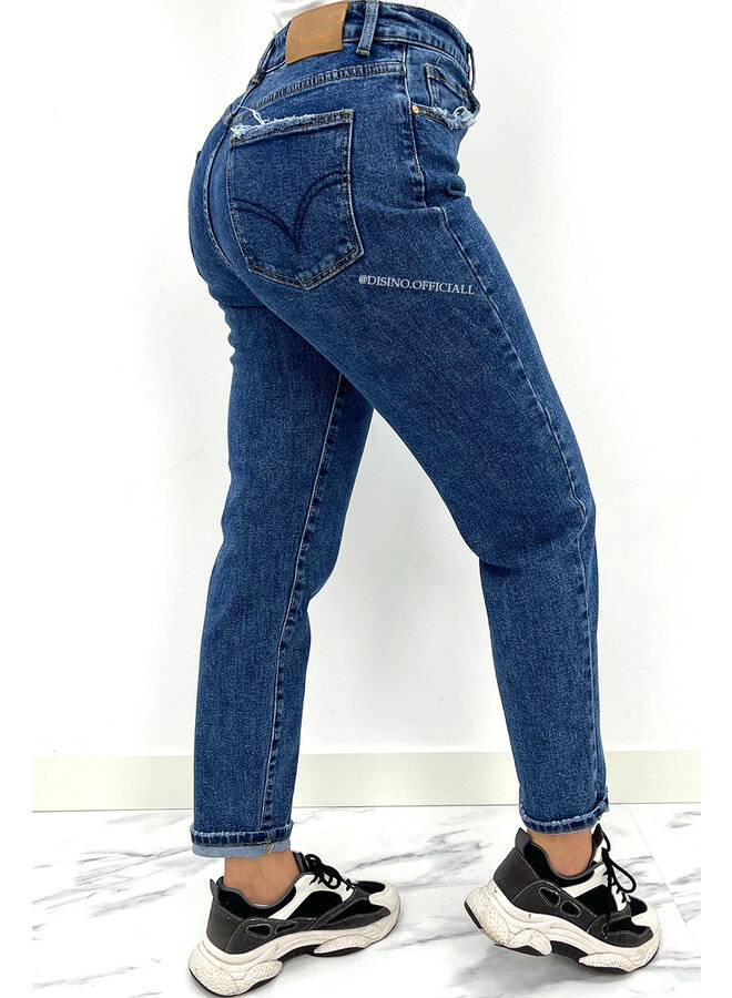 QUEEN HEART JEANS - DARK BLUE - HIGH WAIST STRETCH MUM JEANS - 3257