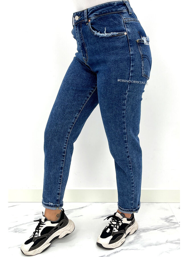 QUEEN HEART JEANS - DARK BLUE - HIGH WAIST STRETCH MUM JEANS - 3257
