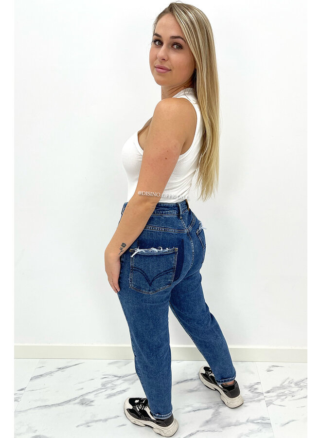 QUEEN HEART JEANS - DARK BLUE - HIGH WAIST STRETCH MUM JEANS - 3257