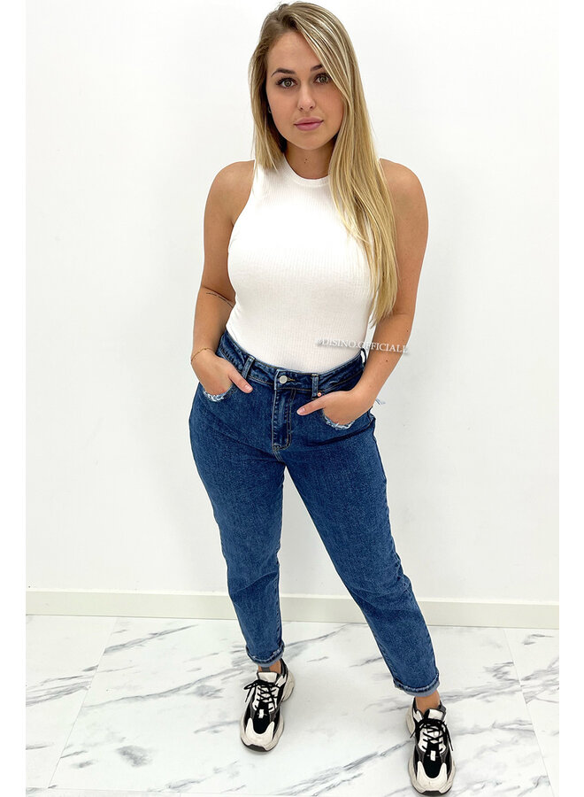QUEEN HEART JEANS - DARK BLUE - HIGH WAIST STRETCH MUM JEANS - 3257