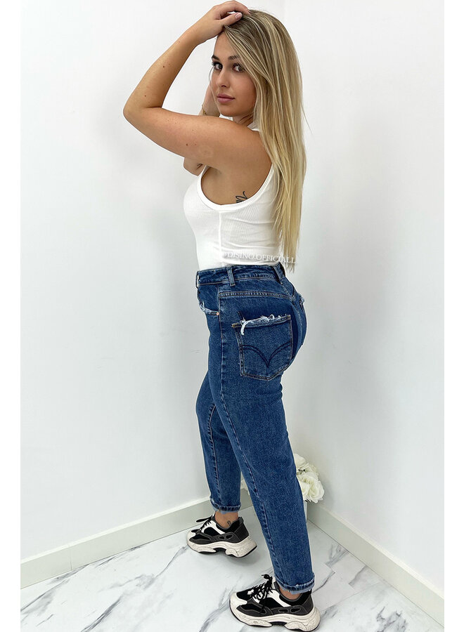 QUEEN HEART JEANS - DARK BLUE - HIGH WAIST STRETCH MUM JEANS - 3257