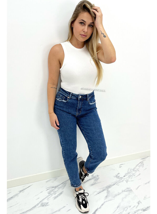 QUEEN HEART JEANS - DARK BLUE - HIGH WAIST STRETCH MUM JEANS - 3257