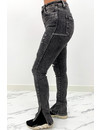 REDIAL - DARK GREY - HIGH WAIST RIPPED SKINNY JEANS SIDE SPLIT - 5855