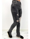 REDIAL - DARK GREY - HIGH WAIST RIPPED SKINNY JEANS SIDE SPLIT - 5855