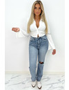 WHITE - 'LYA' - BELL SLEEVE RIBBED STRETCH TOP