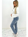 WHITE - 'LYA' - BELL SLEEVE RIBBED STRETCH TOP