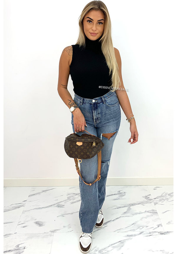 BLUE - 'CANDICE' - HIGH WAIST RIPPED MUM JEANS - 1584