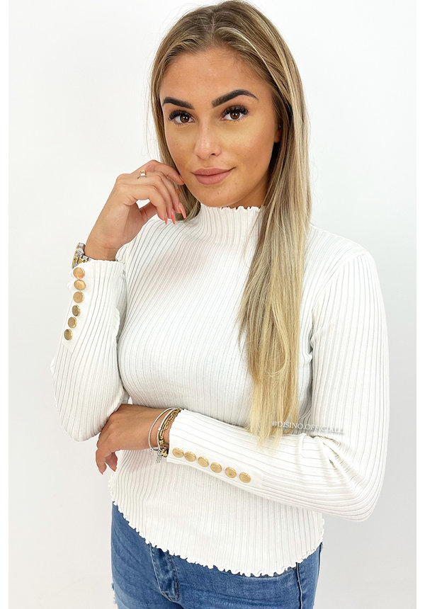 WHITE - 'JILL' - TURTLE NECK RIBBED TOP