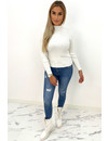 WHITE - 'JILL' - TURTLE NECK RIBBED TOP