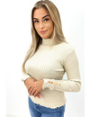 BEIGE - 'JILL' - TURTLE NECK RIBBED TOP