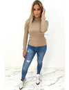 NUDE - 'JILL' - TURTLE NECK RIBBED TOP