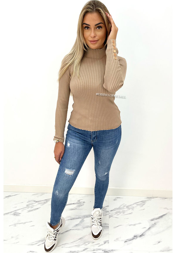 NUDE - 'JILL' - TURTLE NECK RIBBED TOP