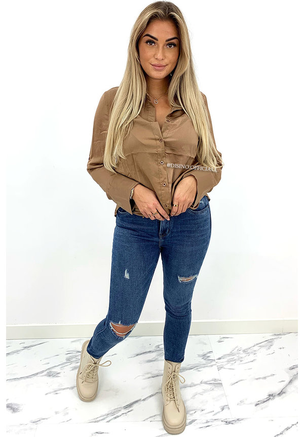 CAMEL - 'JENNAH' - SATIN EXTRA LONG OVERSIZED BLOUSE