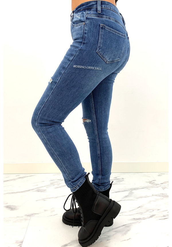 QUEEN HEARTS JEANS - DARK BLUE - RIPPED SKINNY HIGH WAIST TREGGING JEANS - 857